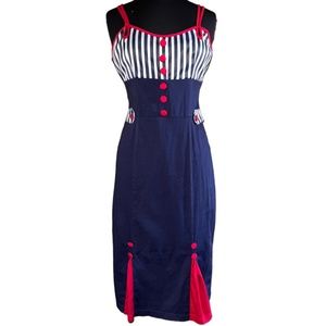 🇺🇸4th July Dress EUC Red White Blue Cotton  Stretchy Flattering M/L/XL